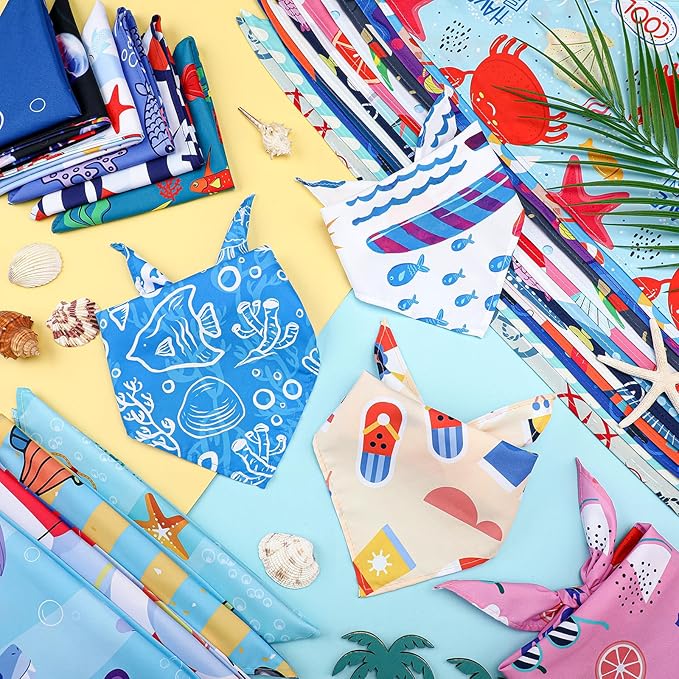 Huhumy 150 Pcs Ocean Dog Bandanas Bulk Summer Pet Bibs Triangle Ocean Themed Pet Scarf Bandanas for Medium Large Dogs Birthday Summer Beach Costume Decoration