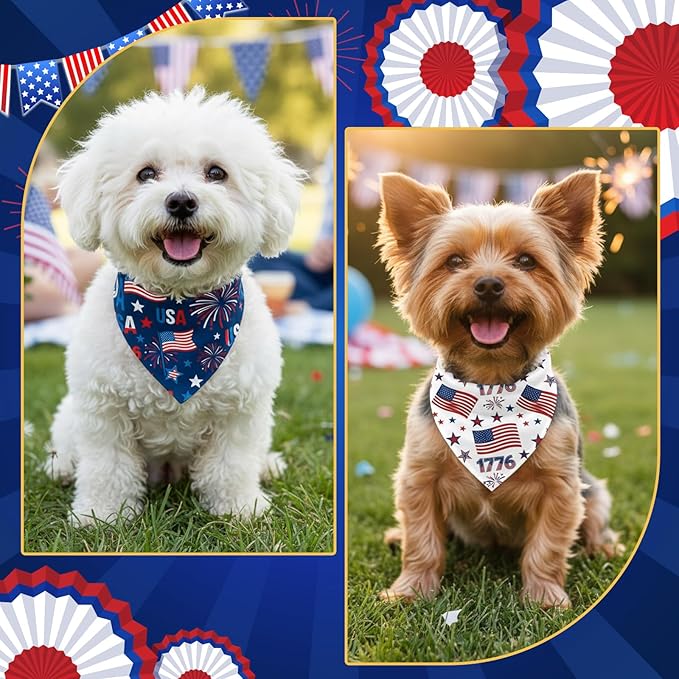 Abbylike 100 Pcs Patriotic Dog Bandanas Bulk 4th of July Bandanas for Dogs Star Triangle Kerchief Bib Scarf Set for Pet Independence Day 250th Anniversary Party Costume, 25 Styles(19.7 x 13.8 x 13.8)