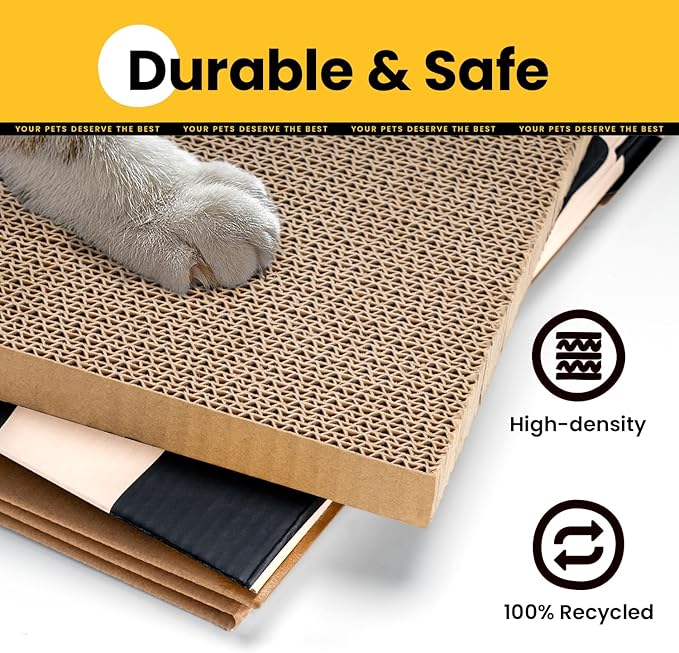 Conlun Cardboard Cat House with Scratch Pad & Catnip, Cat Play Scratching House for Indoor Hideaway Furniture, Heavy Duty Sturdy Cardboard Scratcher, Easy to Assemble Birthday Gift, Large