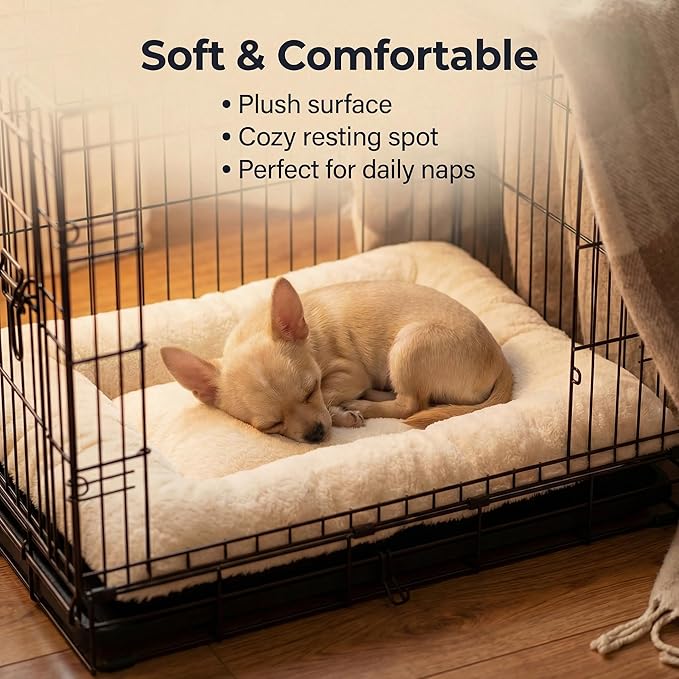 Dog Crate Bed 18x12 for Small Dogs,Washable Puppy Crate Mat with Non Slip Bottom,Soft Dog Crate Pad,Beige