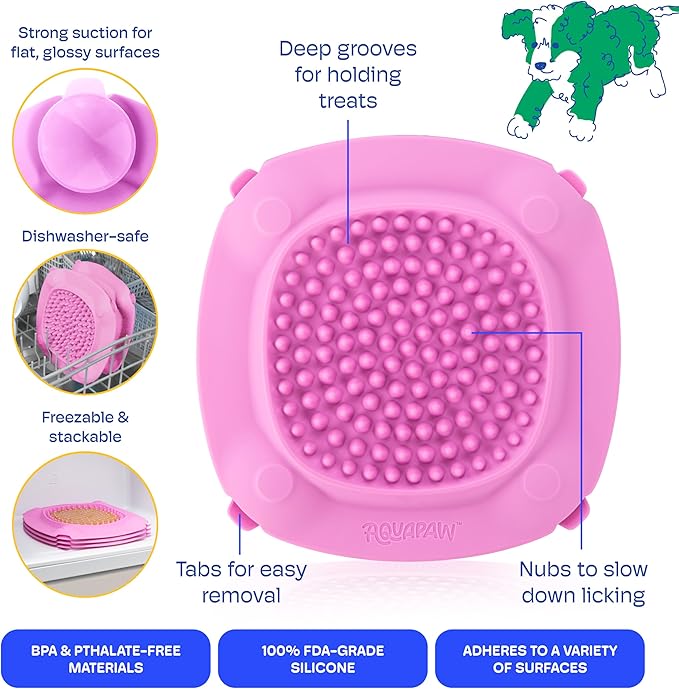 Aquapaw Lick Mat for Dogs 2-Pack XL, Suction Cup Dog Slow Feeder Pad & Licking Mat for Peanut Butter Treats – Calming Dog Bathing Aid, Stress Relief & Mental Stimulation for All Breeds - Pink