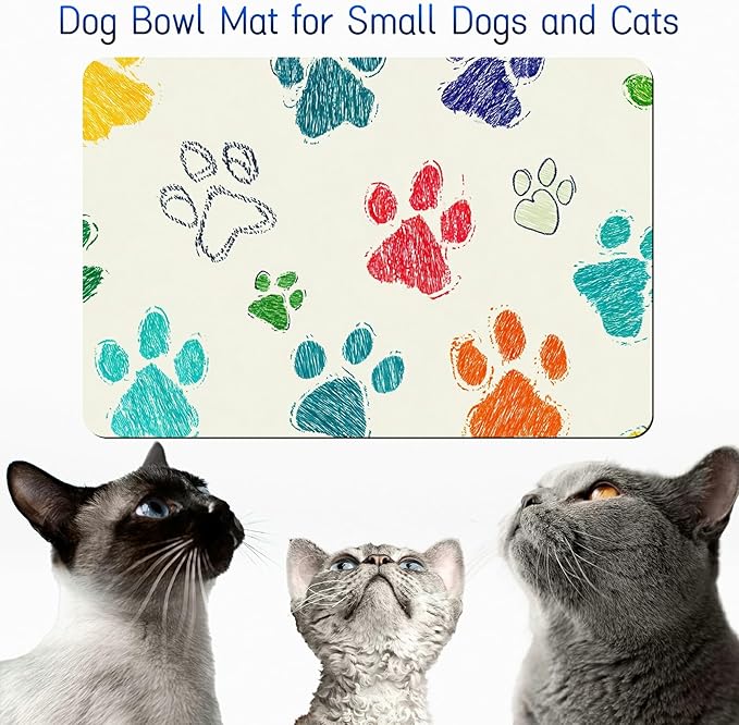 Dog Food Mat, 15.7" x 23.6" Absorbent Pet Feeding Mat for Food and Water, Waterproof Diatom Mud Pet Placemat with Non-Slip Rubber Backing, Cat Bowl Mat for Floors - Dog Paw Print Freen