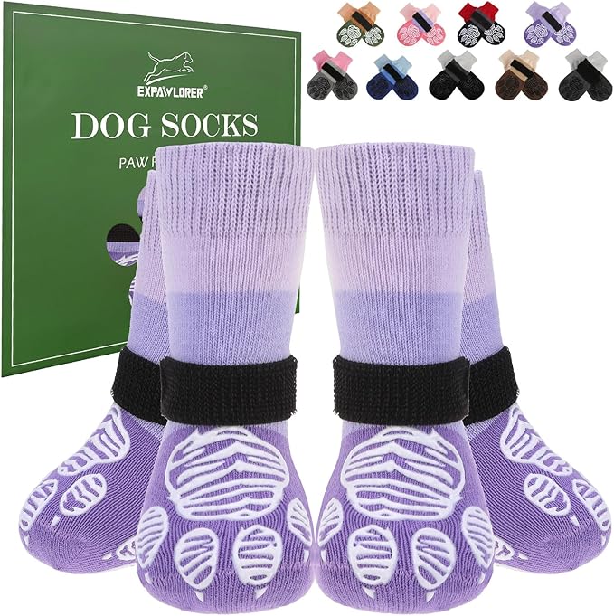 EXPAWLORER Anti Slip Dog Socks to Prevent Licking Paws, Dog Shoes for Hot Pavement, Dog Booties for Hardwood Floors, Dog Boots & Paw Protectors with Grippers for Small Medium Large Senior Dogs M