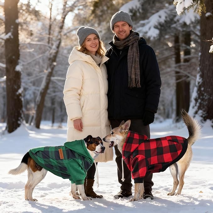 Dog Basic Hoodie Soft Dog Clothes Cold Weather Sweaters for Medium Large Dogs Cozy Fabric Warm Sweatshirt with Leash Hole for Boys (Red Plaid, X-Small (2-5 lbs))
