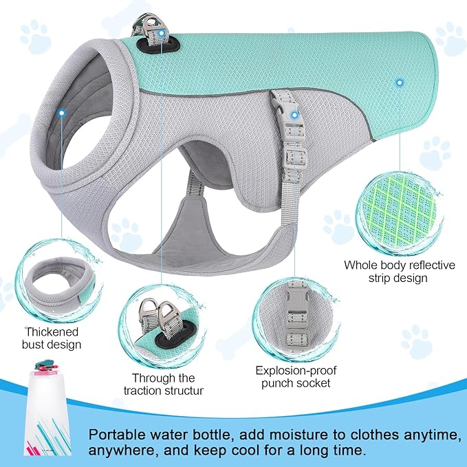 Dog Cooling Vest Dog Harness Cooler Jacket with Portable Water Bottle, for Walking Dog, Outdoor Camping and Hunting Training.(XXL)