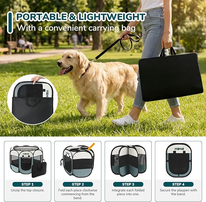 Dog Cat Playpen with Pee Pad, Portable Puppy Pet Crate Indoors for Small/Medium Dogs Cats Rabbits, Foldable Dog Cage Enclosure for Outdoor, Pop Up Dogs Tent Kennel with Carrying Case, Grey