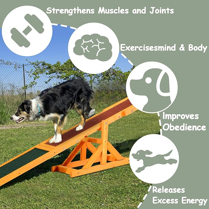 71" Wooden Dog Agility Seesaw for Training and Exercise - Outdoor Dogs Seesaw for Advanced Dog Obstacle Courses, Dogs Agility Ramp Training Platform Equipment (Natural)