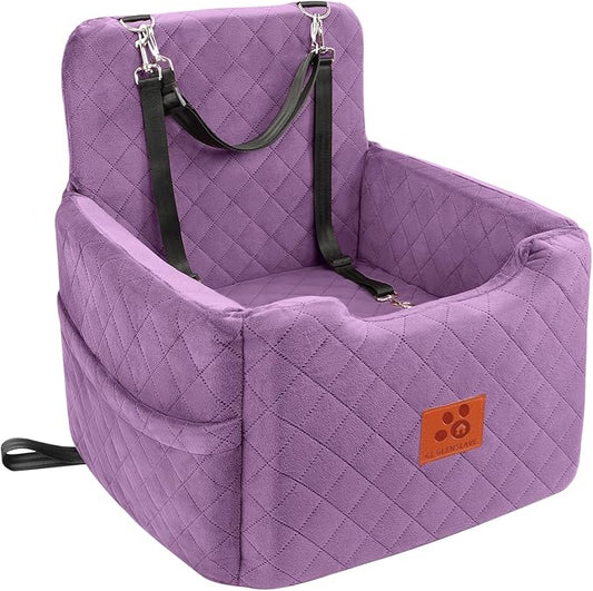 GL GLENSLAVE Dog Car Seat for Small/Medium Dogs Under 35lbs,Memory Foam Dog Booster Seats,Detachable and Washable Traval Pet Car Seat, Dogs Bed with 2 Safety Belts (Purple)