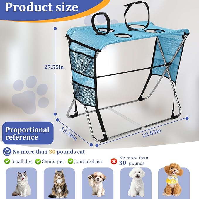 Foldable Pet Grooming Hammock for Small Dogs & Cats - Sturdy Stainless Steel Support Suitable, Dog & Cat Grooming Table - Gentle Joint Support for Nail Trimming, Bathing & Care, No Hook Needed -30 lbs