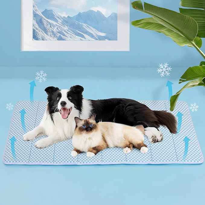 Dog Cooling Mat for Large Dogs - 47x29 Orthopedic Memory Foam Pet Pad for Summer, QMAX>0.5, Washable Premium Comfort Crate Pad for Your Furry Companion, Blue