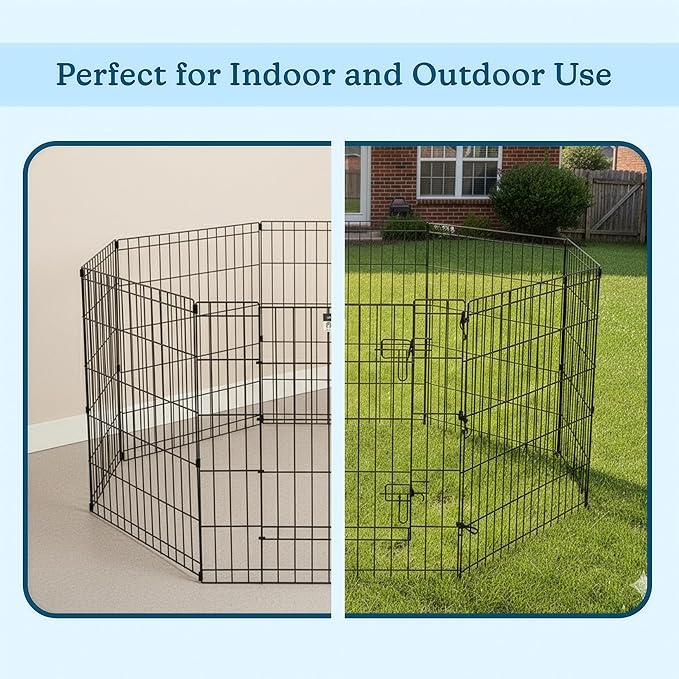 Dog Playpen - Foldable Metal Exercise Puppy Play Pen with 8 24x30in Panels - Indoor/Outdoor Pen with Door for Dogs, Cats or Small Animals by PETMAKER