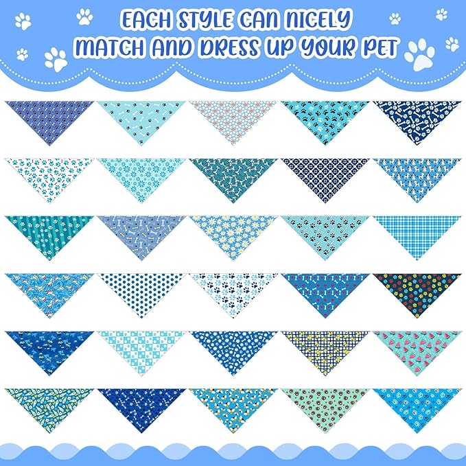 Youyole 120 Pcs Boy Dog Bandanas Bulks Summer Hawaiian Pet Scarf Blue Paw Print Dog Bandanas Cat Triangle Scarves Pet Bibs Cute Dogs Scarf for Puppy Cat Birthday Beach Party Costume