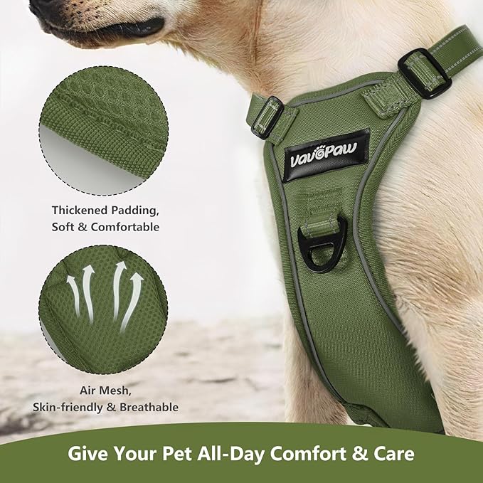 VavoPaw Dog Seat Belt Harness for Car, Dog Car Harness Adjustable Mesh Breathable & Dogs Seatbelt Safety Tether with Elastic Bungee for Small Medium Large Pets(Army Green, L)