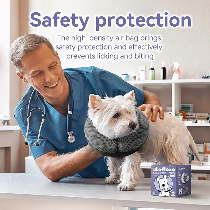Loflaze Soft Inflatable Dog Cone Collar Alternative After Surgery - Dog Neck Donut E Collar for Large Medium Small Dogs Cats Post Surgery - Recovery Collar to Stop Licking - Grey, M+