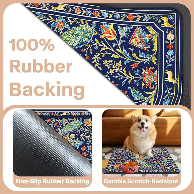 Pet Dog Cat Food Mat, Absorbent Dog Bowl Mat for Food and Water, Quick Dry Placemats Feeding Mats with Non Slip Rubber for Floors Indoor Puppy Pet Accessories Supplies 16 * 24 inch, Animal