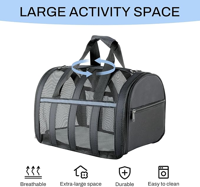 Soft Sided Pet Carrier, Airline Approved Dog Cat Travel Bag with Mesh Windows, Collapsible Portable Pet Carrier for Small Medium Dogs Cats (Black)