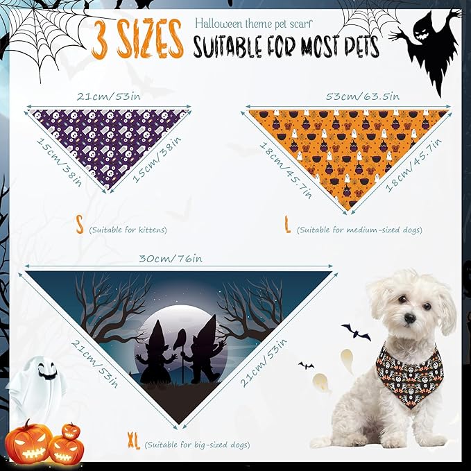 Huhumy 100 Pcs Halloween Dog Bandanas Bulk 3 Sizes Dog Washable Bandana Adjustable Washable Pumpkin Scarf for Halloween Holiday Small Medium Large Pet Supplies