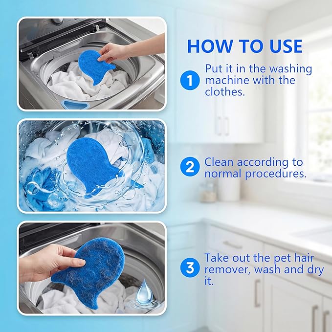 Pet Hair Remover for Laundry,Reusable Dog & Cat Hair Catcher for Washing Machine & Dryer,Effectively Removes Fur,Lint and Dander from Bedding,Clothes(8Pcs Blue)