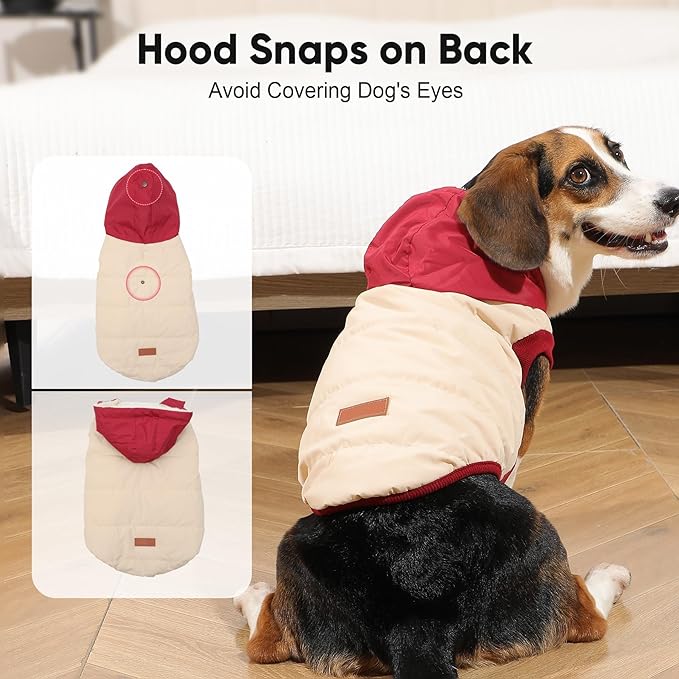 Vecomfy Fleece Lining Extra Warm Dog Hoodie in Winter for Large Dogs Jacket Pet Coats with Hooded,Beige and Red XXXL