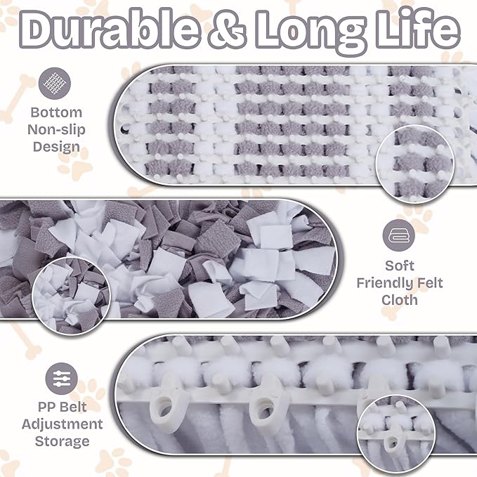 Snuffle Mat for Dogs | Travel-Friendly & Durable Dog Sniff Mat | Encourages Foraging, Slow Eating, Mental Stimulation & Stress Relief | Interactive Dog Enrichment Mat for Puppies & Adult Dogs (Grey)