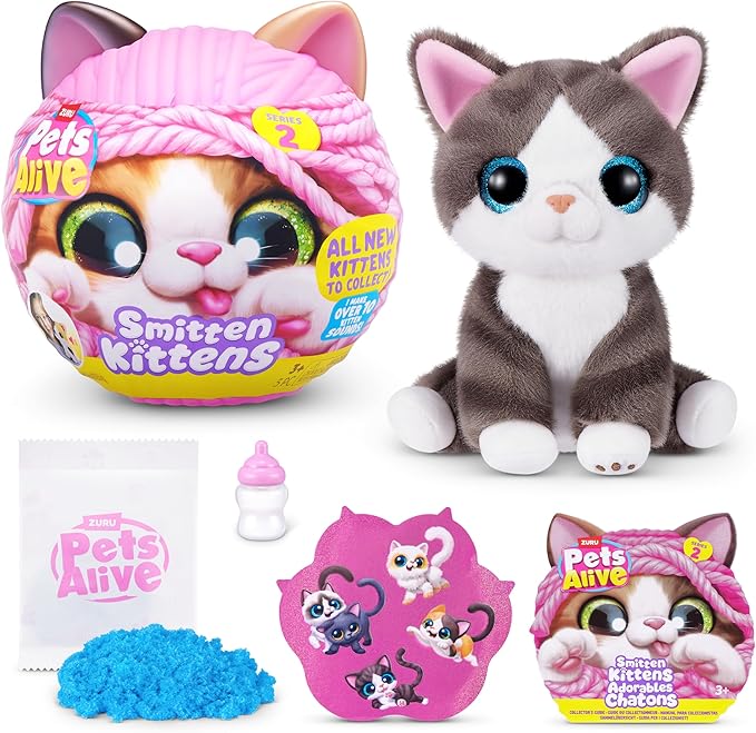 Pets Alive Smitten Kittens Series 2 (Dragon Li) by ZURU – Interactive Plush Cat Toy with 10 Sounds, Surprise Unboxing, Soft Collectible Pet for Ages 3+