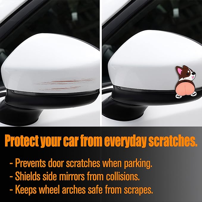 Car Door Anti Collision Protector Bumper Protector Sticker 2 Pcs PVC Cute Cartoon Stickers 3D Silicone Butt Anti Scratch Animal Funny Corgi Soft Car Body Decoration High Elasticity Protects The Paint