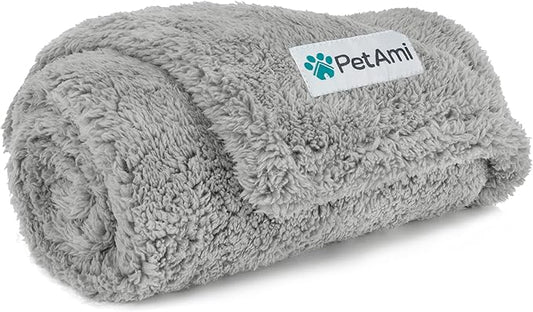 PetAmi Fluffy Waterproof Dog Blanket for Couch and Bed, Reversible Sherpa Pet Throw, Pee Proof Furniture Protector Sofa Cover, Washable Cat Blanket for Small Medium Dogs and Cats (Light Grey, 29x40)