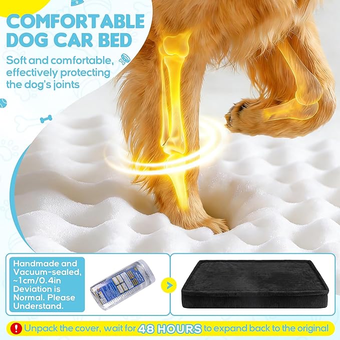 Loiion Thickened 4 in Orthopedic Dog Car Bed, Non-Slip Backseat Pet Mat, Removable Washable for SUVs/Sedans/Trucks, Plush Comfort for Large/Senior Dogs, Easy Clean (Black, XL（56" Lx28.7 M×4" H)