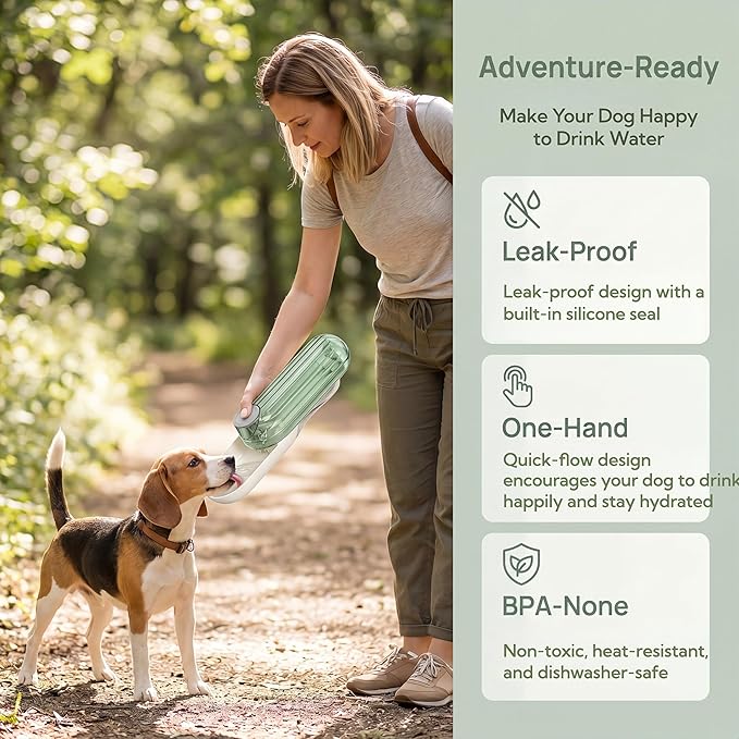 Portable Dog Water Bottle with Food Container, 2-in-1 Pet Water Dispenser & Travel Bowl, Leak-Proof Puppy Water Bottle for Small Dogs & Cats, Perfect for Walking, Hiking, Dog Mom Gifts (Beige)