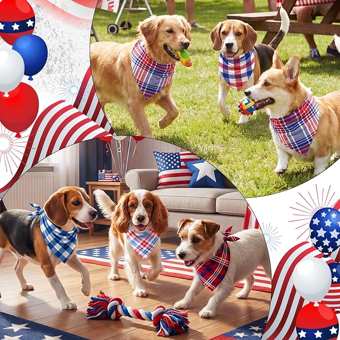 Abbylike 100 Pcs Patriotic Dog Bandanas Bulk 4th of July Bandanas for Dogs Triangle Kerchief Scarf for Pet 250th Anniversary Costume Photo Props Accessories Pet Shops, 25 Styles(25.6 x 17.7 x 17.7)