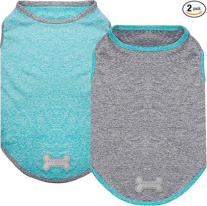 KYEESE 2 Pack Sun Protection Dog Shirts Quick Dry Soft Stretchy Dog T-Shirts with Reflective Label Tank Top Sleeveless Vest Pet Clothes for Small Pet, Large, Grey+Blue