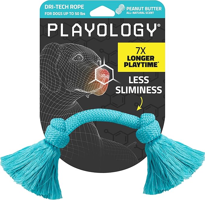 Playology Dog Toys | Dri-Tech Rope Tug of War Dog Toy for Tough Chewers | Peanut Butter Scented Medium Tug Rope Toys for Dogs