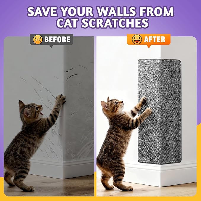 ENONCI Wall Corner Cat Scratcher | Cat Scratcher Wall Mounted with Faux Sisal & Carpet Pad, 23.6x11.8 Inch Furniture Protector for Indoor Cats to Protect Couches & Walls
