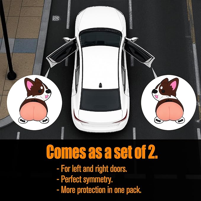 Car Door Anti Collision Protector Bumper Protector Sticker 2 Pcs PVC Cute Cartoon Stickers 3D Silicone Butt Anti Scratch Animal Funny Corgi Soft Car Body Decoration High Elasticity Protects The Paint