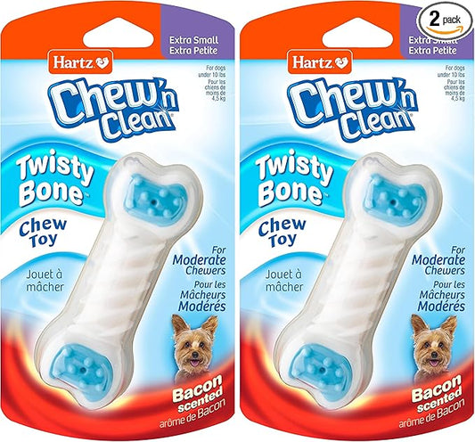 Hartz Chew ‘n Clean Twisty Bone Dog Chew Toy, Bacon Scented for Moderate Chewers, Extra Small (Pack of 2)