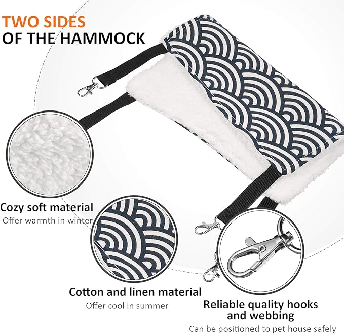 Boao Guinea Pig & Rat Hammock - 4 Pcs Small Animal Hanging Hammock for Chinchilla, Parrot, Sugar Glider & Ferret (Tower, Five Stars, Water Ripples, Cat Head)