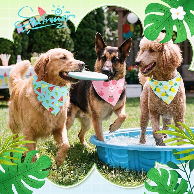 Abbylike 50 Pieces Summer Themed Dog Bandanas Bulk Hawaiian Dog Bandanas for Pets Triangle Kerchief Scarf Bibs Set for Summer Pets Dogs Party Costume Accessories, 25 Styles (31.5 x 21.7 x 21.7)