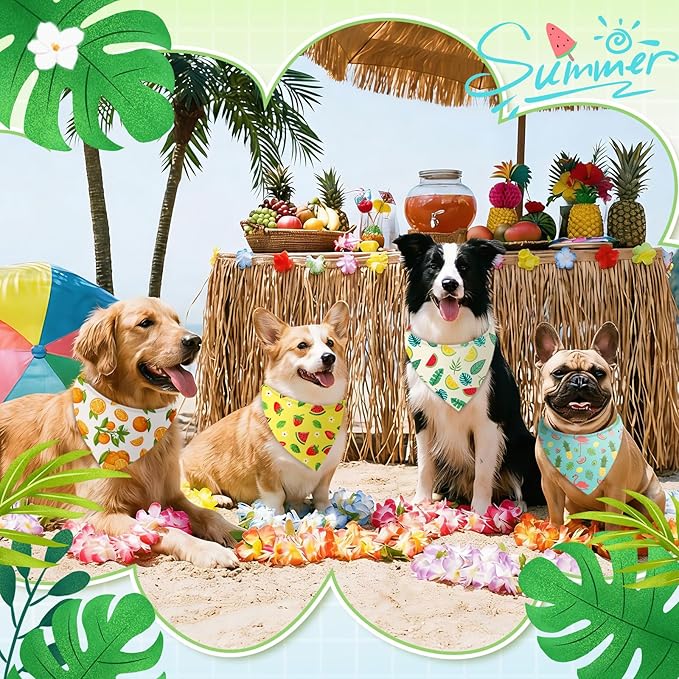 Abbylike 100 Pieces Summer Themed Dog Bandanas Bulk Hawaiian Dog Bandanas for Pets Triangle Kerchief Scarf Bibs Set for Summer Pets Dogs Party Costume Accessories, 25 Styles (19.7 x 13.8 x 13.8)