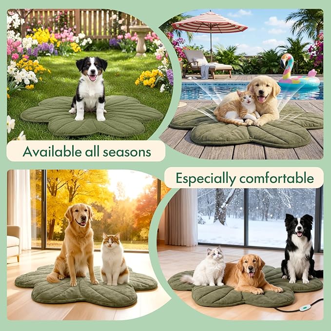 Vagascape Dog Bed, Waterproof Pet Bed with Washable Removable Cover, Comfort Cat Dog Pad for All Seasons, Heating Green Clover Shape Cat Mat with Nonskid Bottom(47"x36")