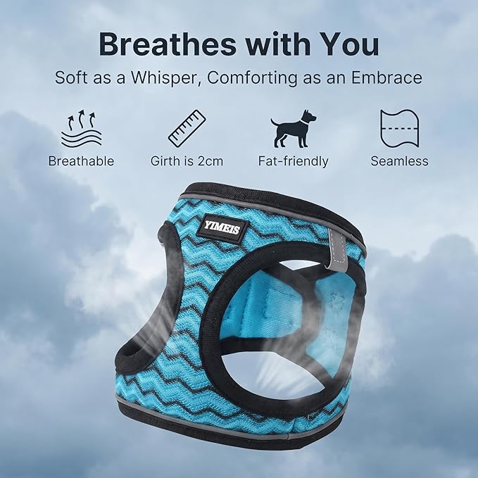 YIMEIS Dog Harness and Leash Set, No Pull Soft Mesh Pet Harness, Reflective Adjustable Puppy Vest for Small Medium Large Dogs, Cats (Blue, Medium (Pack of 1)