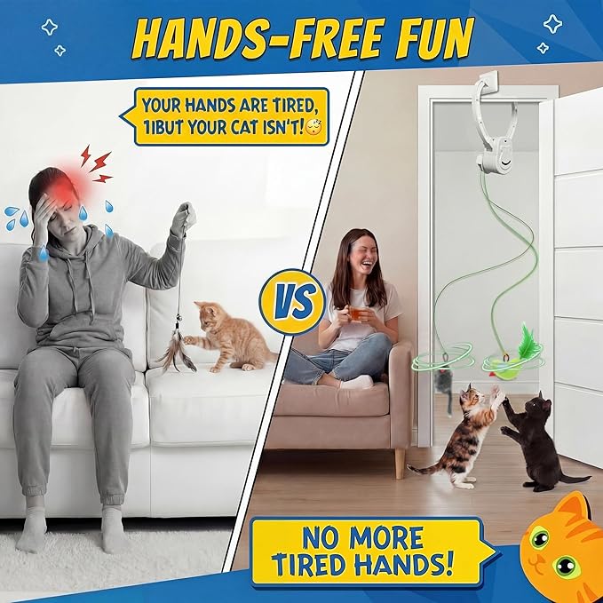 Interactive Cat Toy for Indoor Cats, 2-Mode Automatic Door Hanging Cat Toy with Flying Bird & Mouse, USB Rechargeable Quiet Electric Cat Toy for Bored Cats, Kittens & Multi-Cat Homes
