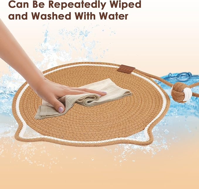 Cat Scratcher Mat, Natural Cotton Rope Cat Scratch Pad, 15.7'' Round Horizontal Floor Cat Scratching Pads for Indoor Cats, Cat Furniture Protector for Wall, Couch, Carpets, Sofas