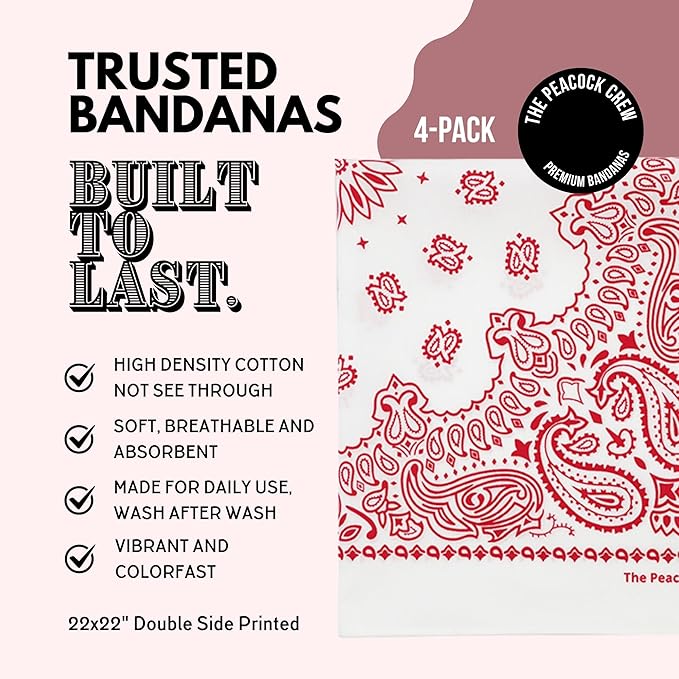 The Peacock Crew Premium Soft Cotton Bandanas Pack for Men and Women Paisley 22 x 22 inches