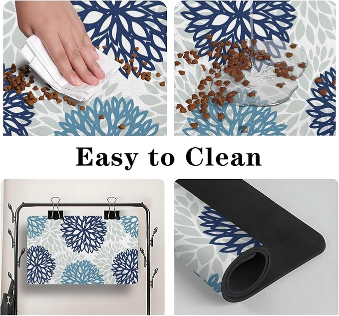 Dog Food Mats for Floors, Absorbent and Quick-Drying Pet Cat Food Mat,Anti-Fouling and Easy-to-Clean Pet Feeding Mat,Dog Bowl Mat for Messy Drinking Water Bowls.17x27, Bohemia Dahlia Floral Style