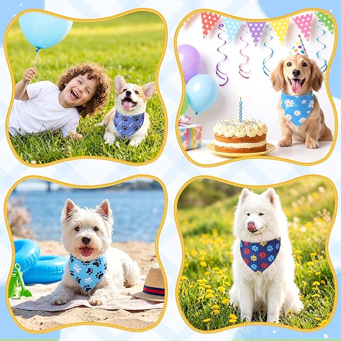 Sanwuta 72 Pcs Boy Dog Bandanas Bulks Summer Floral Dog Bandana Washable Scarfs Cat Bandanas Adjustable Cute Triangle Bibs Cat Neckwear Puppy Scarves for Small Medium Pet Birthday Beach Party Costume
