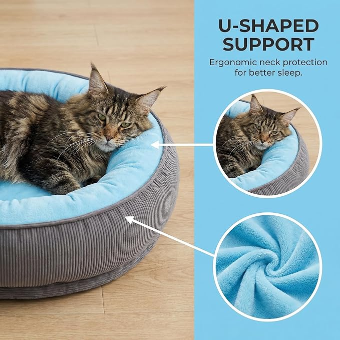 Calming Dog Bed for Small Dogs 16"x20" - Washable Donut Pet Bed with Anti-Slip Bottom, Soft Puppy Bed for Indoor Kittens and Cats with Removable Cover (Sky Blue)