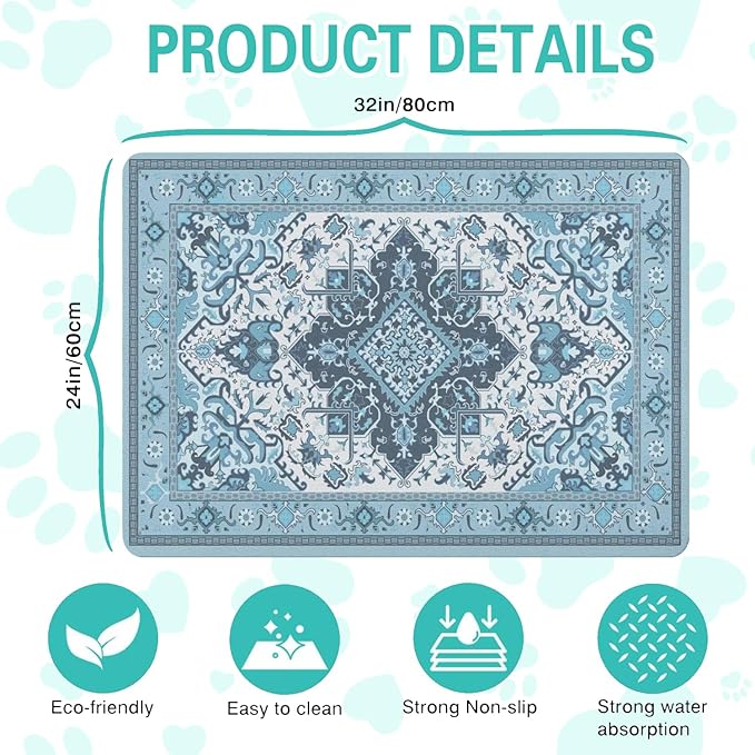 Pet Feeding Mat for Floors Waterproof Dog Mat for Food and Water Absorbent Quick Dry Non Slip mat for Cat Bowls