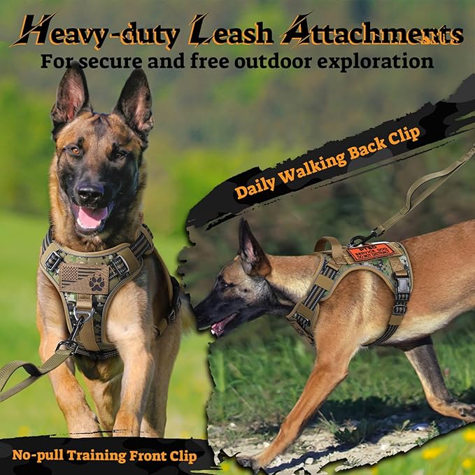rabbitgoo Tactical Dog Harness for Large Dogs No Pull Adjustable Military Vest with Handle MOLLE Reflective Heavy Duty Dog Vest for Walking Training Hunting Outdoor Medium Size Dog Brown Camo XL
