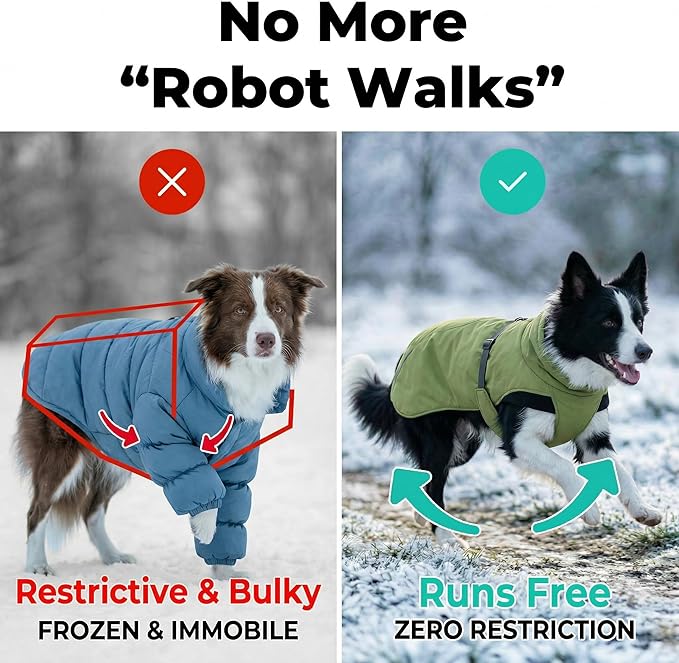 Dog Winter Coat, Warm Puffer Jacket with Fur-Safe Buckle & Leash Hole for Cold Weather, Water-Repellent Snow Vest, Breathable Thermal Apparel for Hiking & Active Dogs (Green, X-Small)