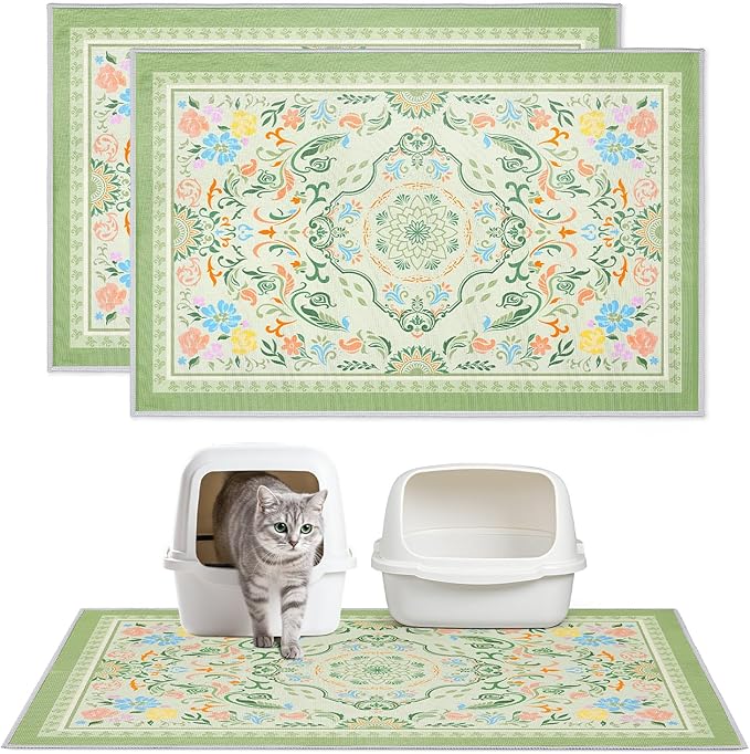Washable Cat Litter Mat 33"x22" 2Pack with Non-Slip Bottom Waterproof Litter Box Mat Easy to Clean Litter Trapping Mat for Kitty